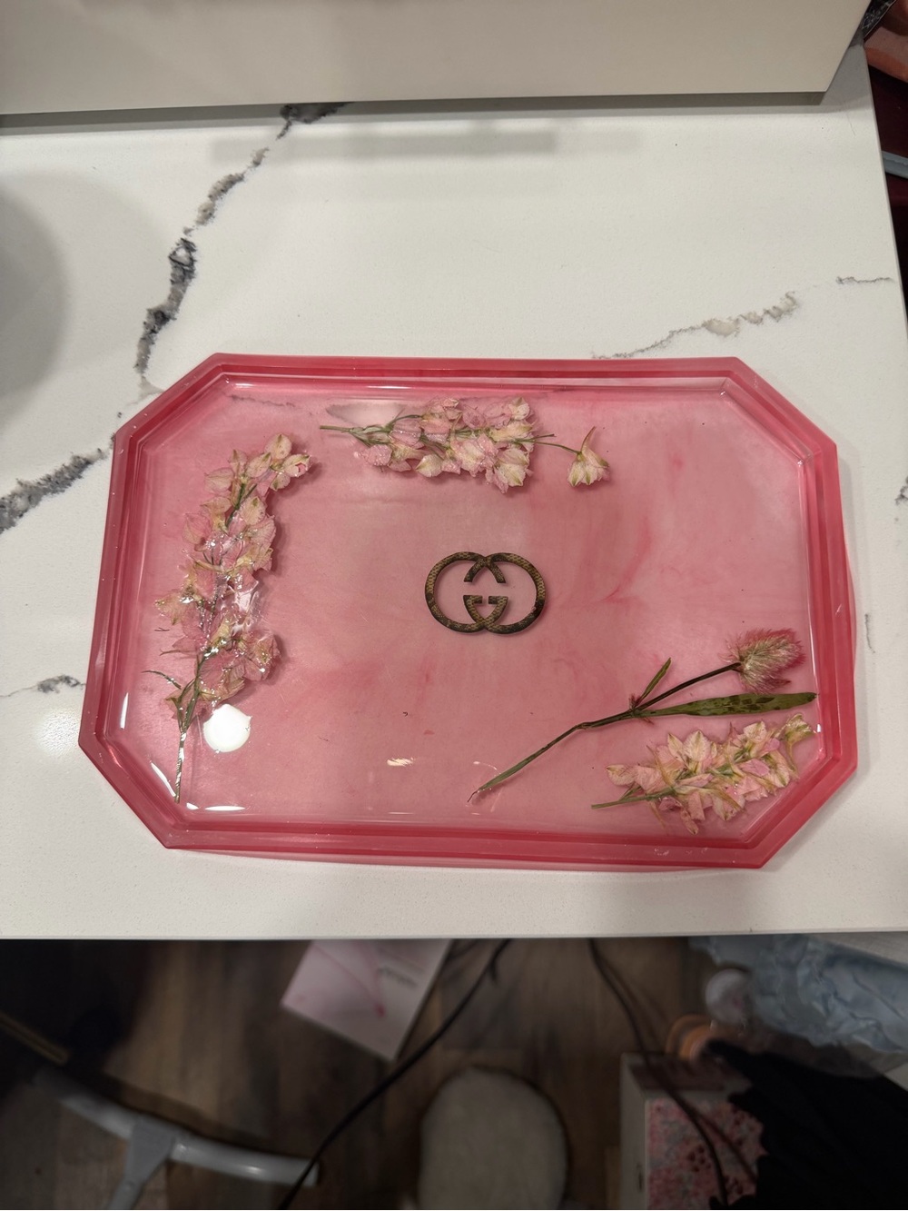 Pink Floral Resin Tray with Double G Logo - Picture 2 of 2